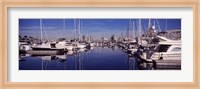 Sailboats at a harbor, Long Beach, Los Angeles County, California, USA Fine Art Print