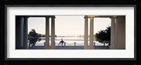 Person stretching near colonnade, Lake Merritt, Oakland, Alameda County, California, USA Fine Art Print