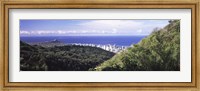 Mountains with city at coast in the background, Honolulu, Oahu, Honolulu County, Hawaii, USA Fine Art Print