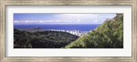 Mountains with city at coast in the background, Honolulu, Oahu, Honolulu County, Hawaii, USA Fine Art Print
