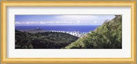 Mountains with city at coast in the background, Honolulu, Oahu, Honolulu County, Hawaii, USA Fine Art Print