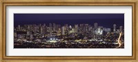 High angle view of a city lit up at night, Honolulu, Oahu, Honolulu County, Hawaii Fine Art Print