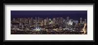 High angle view of a city lit up at night, Honolulu, Oahu, Honolulu County, Hawaii Fine Art Print
