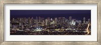 High angle view of a city lit up at night, Honolulu, Oahu, Honolulu County, Hawaii Fine Art Print