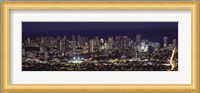 High angle view of a city lit up at night, Honolulu, Oahu, Honolulu County, Hawaii Fine Art Print