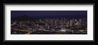 High angle view of a city lit up at night, Honolulu, Oahu, Honolulu County, Hawaii, USA Fine Art Print