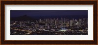 High angle view of a city lit up at night, Honolulu, Oahu, Honolulu County, Hawaii, USA Fine Art Print