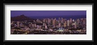 High angle view of a city lit up at dusk, Honolulu, Oahu, Honolulu County, Hawaii Fine Art Print