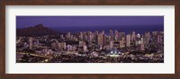 High angle view of a city lit up at dusk, Honolulu, Oahu, Honolulu County, Hawaii Fine Art Print
