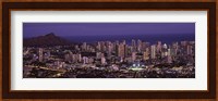 High angle view of a city lit up at dusk, Honolulu, Oahu, Honolulu County, Hawaii Fine Art Print