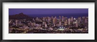 High angle view of a city lit up at dusk, Honolulu, Oahu, Honolulu County, Hawaii Fine Art Print
