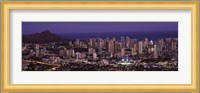 High angle view of a city lit up at dusk, Honolulu, Oahu, Honolulu County, Hawaii Fine Art Print