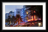 Hotels lit up at dusk in a city, Miami, Miami-Dade County, Florida, USA Fine Art Print