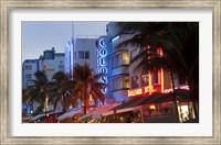 Hotels lit up at dusk in a city, Miami, Miami-Dade County, Florida, USA Fine Art Print