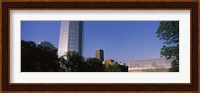 Low angle view of the Devon Tower and Crystal Bridge Tropical Conservatory, Oklahoma City, Oklahoma, USA Fine Art Print