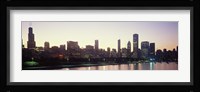 City skyline with Lake Michigan and Lake Shore Drive in foreground at dusk, Chicago, Illinois, USA Fine Art Print