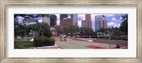 Basketball court with skyscrapers in the background, Houston, Texas Fine Art Print