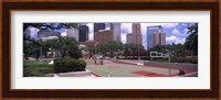 Basketball court with skyscrapers in the background, Houston, Texas Fine Art Print