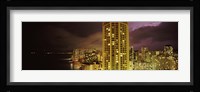Buildings lit up at night, Honolulu, Oahu, Hawaii, USA Fine Art Print