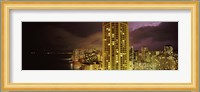 Buildings lit up at night, Honolulu, Oahu, Hawaii, USA Fine Art Print