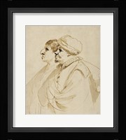 Caricature of Two Men Seen in Profile Framed Print