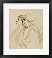 Caricature of Two Men Seen in Profile Framed Print