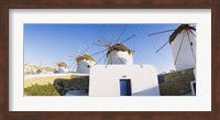 Traditional windmill in a village, Mykonos, Greece Fine Art Print