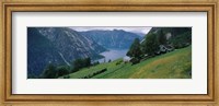High angle view of a river surrounded by mountains, Kjeasen, Eidfjord, Hordaland, Norway Fine Art Print