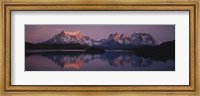 Reflection of mountains in a lake, Lake Pehoe, Cuernos Del Paine, Patagonia, Chile Fine Art Print