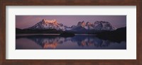 Reflection of mountains in a lake, Lake Pehoe, Cuernos Del Paine, Patagonia, Chile Fine Art Print