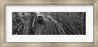 High angle view of a train on railroad track in a shunting yard, Germany Fine Art Print