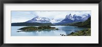 Island in a lake, Lake Pehoe, Hosteria Pehoe, Cuernos Del Paine, Torres del Paine National Park, Patagonia, Chile Fine Art Print