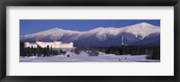 Hotel near snow covered mountains, Mt. Washington Hotel Resort, Mount Washington, Bretton Woods, New Hampshire, USA Fine Art Print