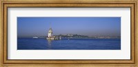Lighthouse in the sea with mosque in the background, Leander's Tower, Blue Mosque, Istanbul, Turkey Fine Art Print