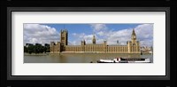 Houses Of Parliament, Water And Boat, London, England, United Kingdom Fine Art Print