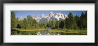 Reflection of a snowcapped mountain in water, Near Schwabachers Landing, Grand Teton National Park, Wyoming, USA Fine Art Print