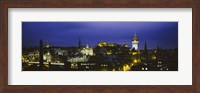 High angle view of a city lit up at night, Edinburgh Castle, Edinburgh, Scotland Fine Art Print