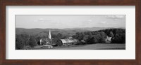 High angle view of barns in a field, Peacham, Vermont (black and white) Fine Art Print