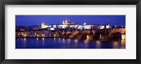 Bridge across a river lit up at night, Charles Bridge, Vltava River, Prague, Czech Republic Fine Art Print