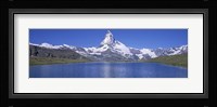 Panoramic View Of A Snow Covered Mountain By A Lake, Matterhorn, Zermatt, Switzerland Fine Art Print