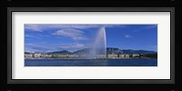 Fountain in front of buildings, Jet D'eau, Geneva, Switzerland Fine Art Print