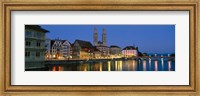 Buildings at the waterfront, Grossmunster Cathedral, Zurich, Switzerland Fine Art Print