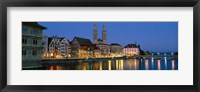 Buildings at the waterfront, Grossmunster Cathedral, Zurich, Switzerland Fine Art Print