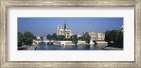 Cathedral along a river, Notre Dame Cathedral, Seine River, Paris, France Fine Art Print