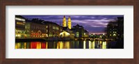 Reflection of night lights in River Limmat Zurich Switzerland Fine Art Print