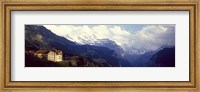 Hotel with mountain range in the background, Swiss Alps, Switzerland Fine Art Print