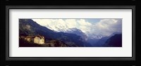 Hotel with mountain range in the background, Swiss Alps, Switzerland Fine Art Print