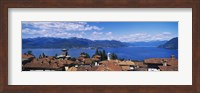 High angle view of buildings near a lake, Lake Maggiore, Vedasco, Italy Fine Art Print