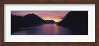 Sunset over a lake, Sylvenstein Lake, Bavarian Alps, Germany Fine Art Print