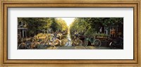 Bicycles On Bridge Over Canal, Amsterdam, Netherlands Fine Art Print